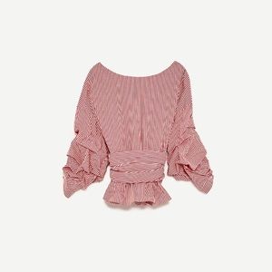 New Zara striped blouse with long pleated …